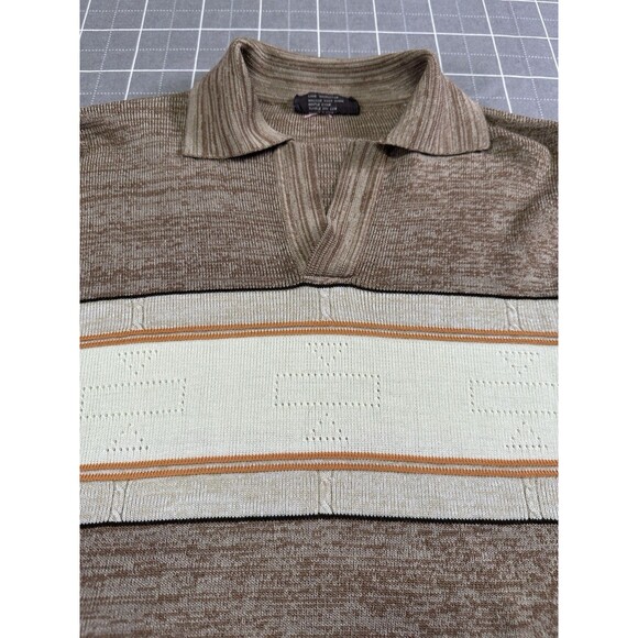 VTG 70s SPORTWEAR Acrylic Knit Polo Shirt Sz Lg R.O.C. Retro Striped Long Sleeve - Picture 4 of 6